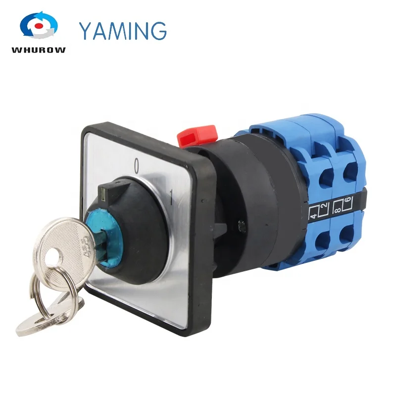 LW26-20/2S Single Hole With Key Universal Selector Two Poles 2 Positions 0-1 OFF-ON 380V Power Supply DIY 20A Rotary Cam Switch
