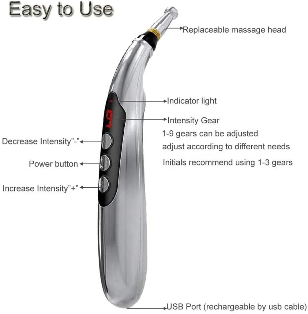 Electronic Acupuncture Pen, USB Rechargeable Pain Relief Electric Meridians Energy Pen Massager Pen Pain Relief Massage