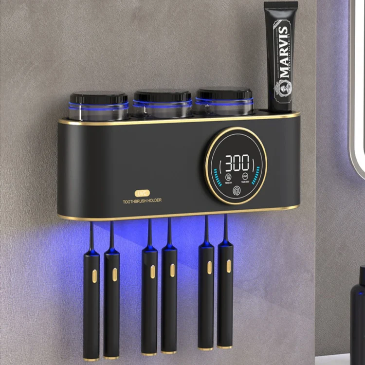 Multi-functional Bathroom Wall Mounted Smart  Toothbrush Holder Sterilizer Disinfector Function Toothpaste Dispenser