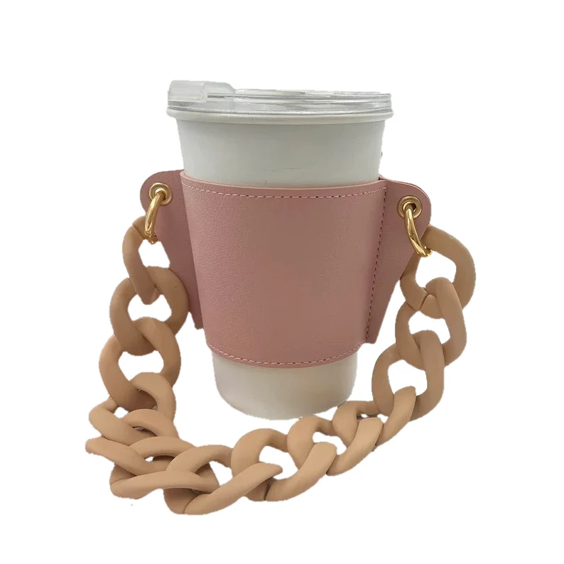 coffee cup  cut sleeve outer holder purse chain  bucket for coffee with chain to hold your coffee