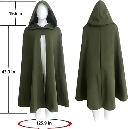 Black Army Green Renaissance Hooded Cape Witch Cloak With Hood Medieval Halloween Costume
