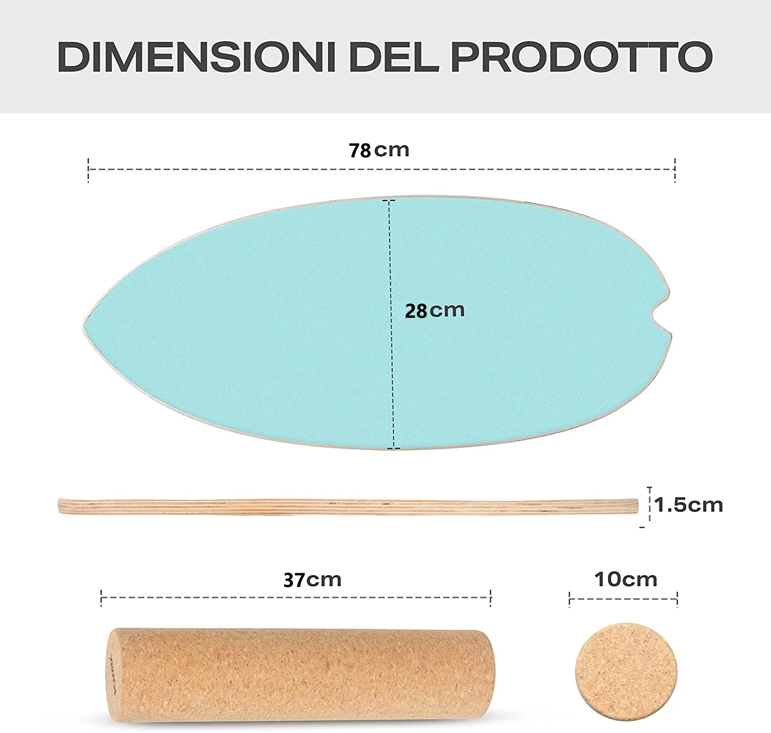 TOPKO Athletic Training Stability Trainer surf wobble board with cork roller wood Balance Board