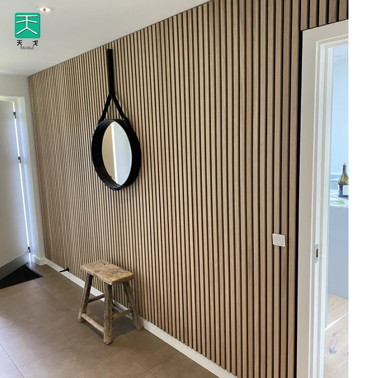TianGe Room Internal Akupanel Led Stripe Slat Wooden Pet Wall Acoustic Polyester Wood Acoustic Panel for Stadium