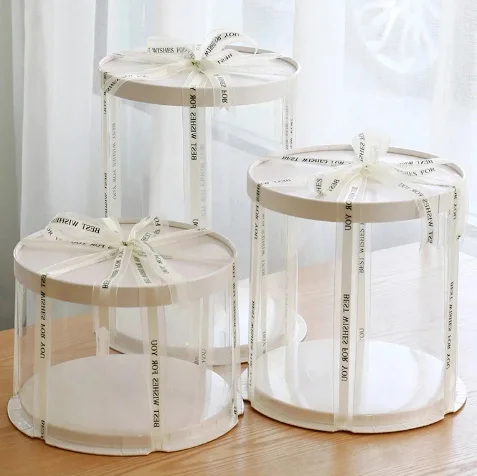 Round Clear Cylinder Cake Packaging Boxes Plastic Bulk Whole Transparent Plastic Cake Gift Box Tall Round Cake Boxes