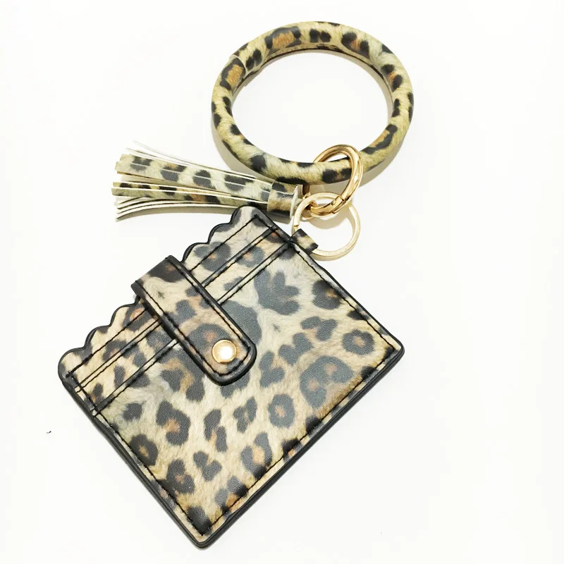 Hot Leopard Bracelet PU Leather Gift Snake Bag Card Bags Women Beaded Wristlet Hangle Wallet Bracelet Key Chain Classic
