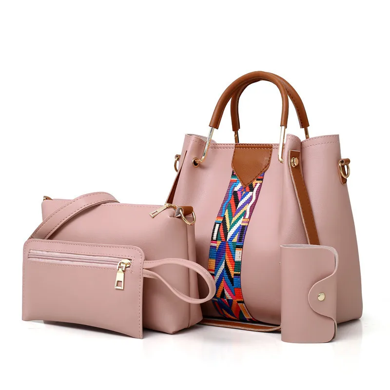 2021 Ladies Fashion Leather Tote 4 In 1 Handbag Set Women Hand Bag Sets 4 Pieces Purse And Wallet Set
