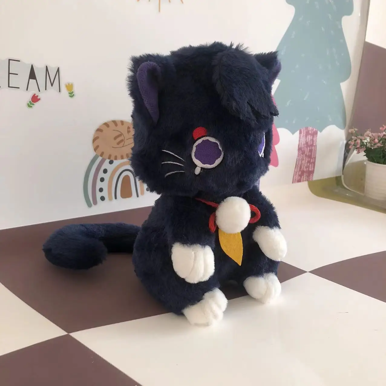 Аниме игра 24 см милый синий кот плюшевая кукла мультяшная игрушка подушка девушка подарок на день рождения