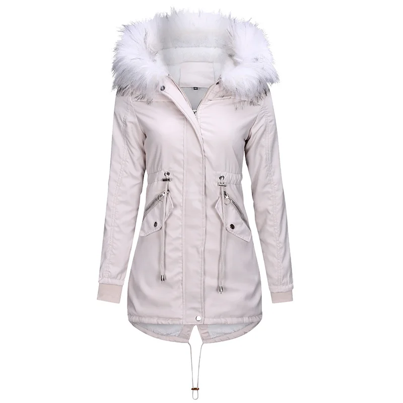 
2019 New Arrivals Wholesale Fashion Womens Winter Long Coats Faux Fur Lining Outwear Jacket with Hood 