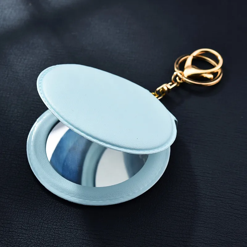 Makeup Mirror PU Small round Mirror Keychain Double-Sided Folding Mirror decorations Makeup Promotion Gift Custom Logo Keychain