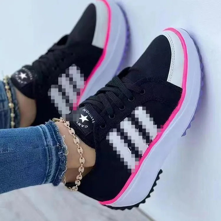 2022 New fashion casual canvas shoes for women Spring summer platform sole walking shoes lace up sneakers wholesale