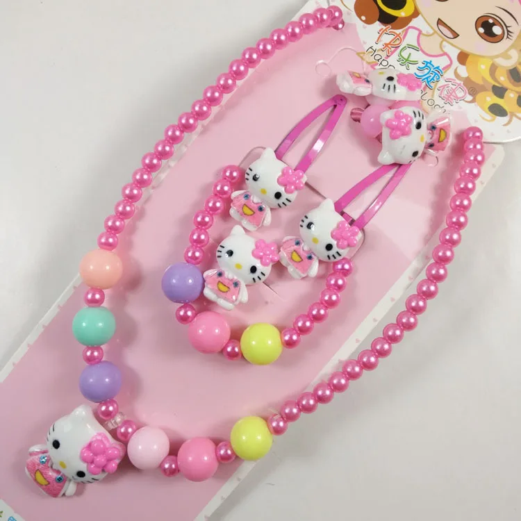 Kids girls pearl beaded necklace ring wholesale jewelry sets 5 PCS cute fashion princess jewelry