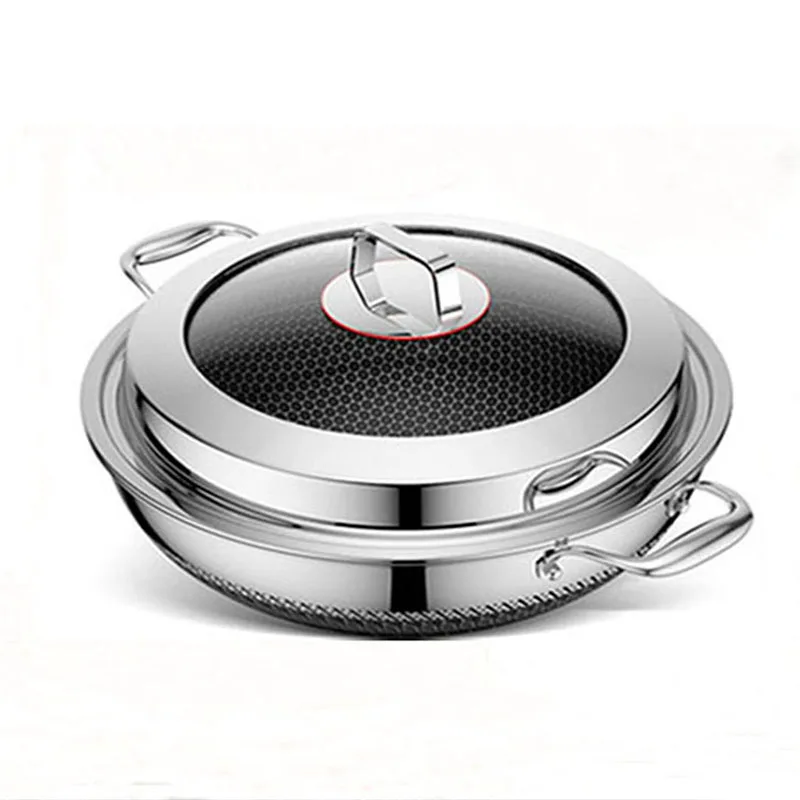 316 Stainless Steel Wok with Lid Non Stick Stir Fry Pan 16.5 Inch Big Steel Wok Pan with Nonstick Honeycomb Coating
