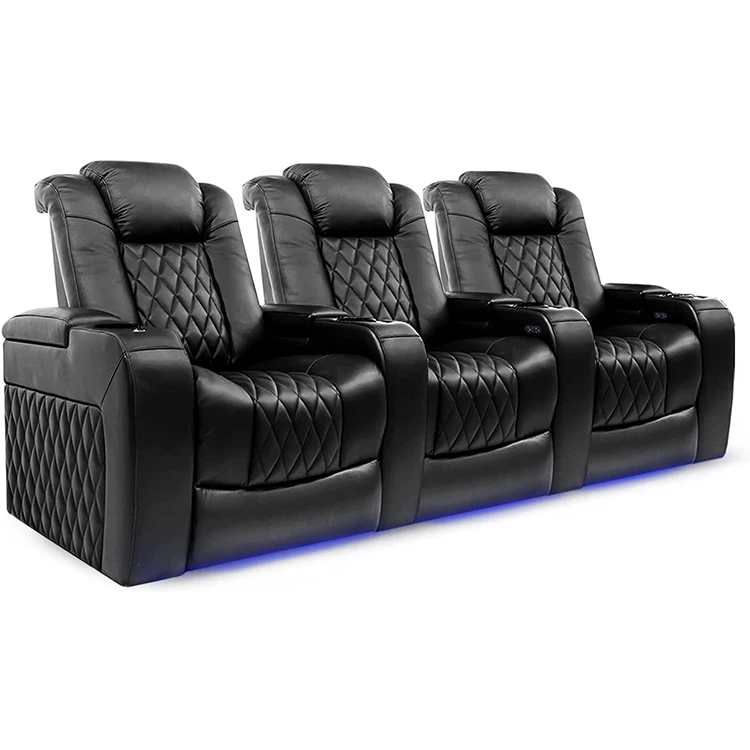 Black Movie Theater Seating Private Leather VIP Home Cinema Seat Sofa Luxury Electric Home Cinema Reclining Sofa With Cup Holder