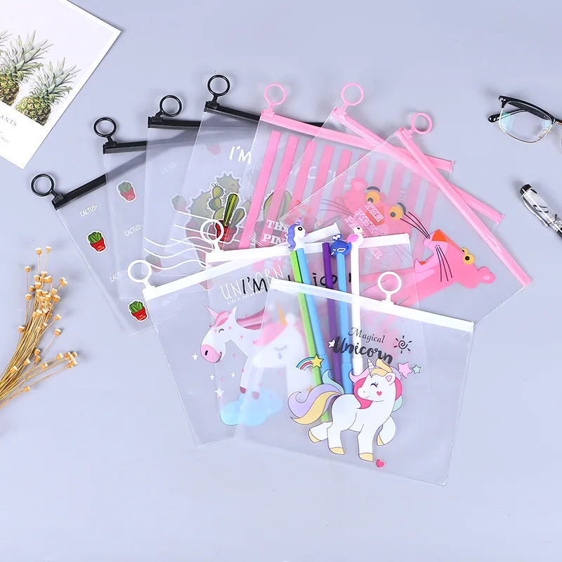 2021 New Design Unicorn Customized Logo matte frosted Transparent PVC Ziplock Cosmetic bag