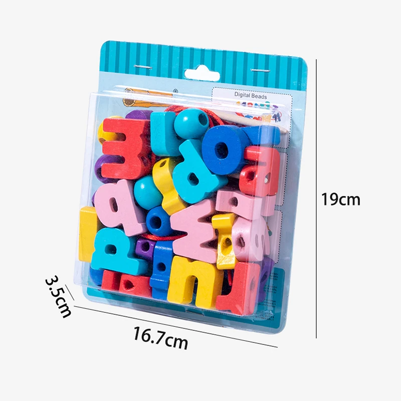 Intelligent Wooden Letter Threading Bead Toy Kids Educational Building Block Set Arabic English Russian Digital Calculating