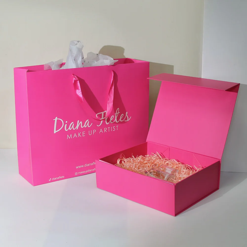 Custom Luxury Pink Paper Packing Folding Shoe Gift Box Magnetic Paper Box Packaging With Magnetic Flap Closure