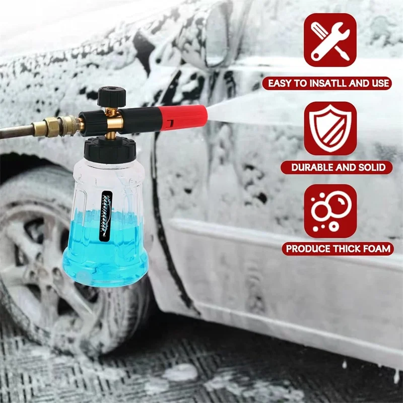 1/4' Quick Connector 1L Adjustable Pressure Washer Foam Lance Car Wash Snow Foam Cannon Sprayer Bottle