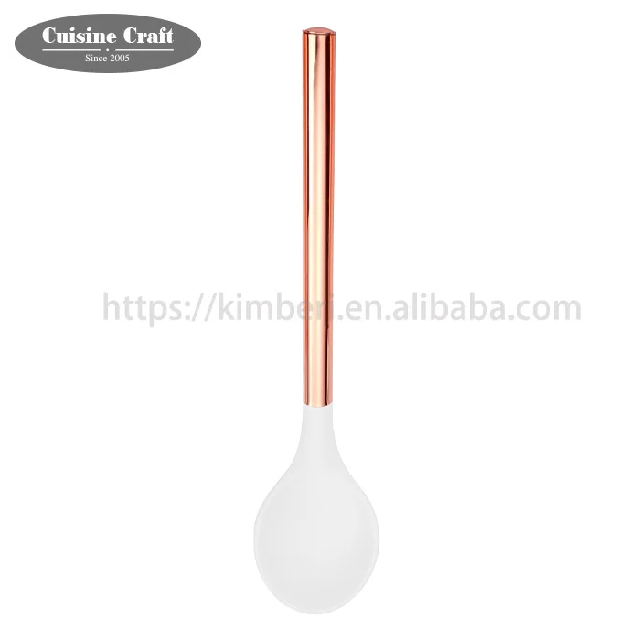 Hot selling silicone kitchen accessories 5pcs white nylon kitchen cooking utensils set with coating copper handle