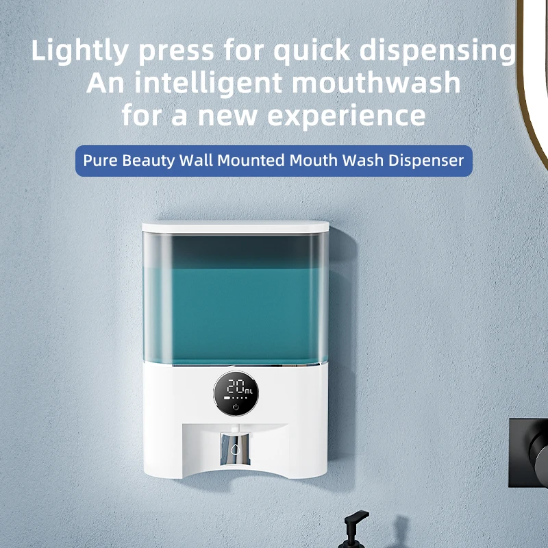 500ml Wall-Mounted Electric Water Dispenser Bottle Oral Hygiene Multi-Purpose Mouthwash Dispenser with Cups for Bathroom Use