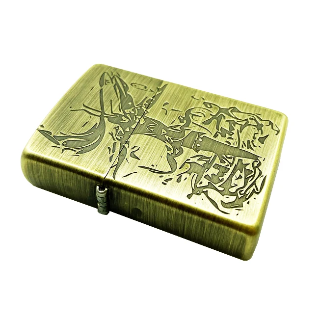 
custom carved logo retro metal lighter case holder electronic windproof gas cigarette lighter case manufacturer lighter 