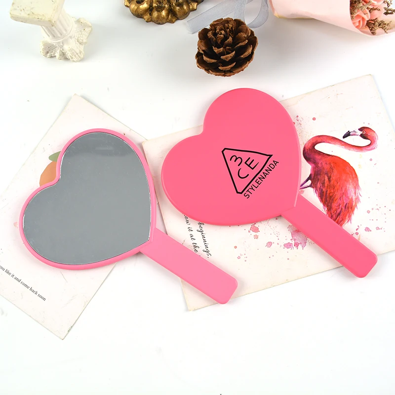 Heart shape Pocket Mirror vintage Hand small Round Plastic mini makeup Handheld logo custom held folded with beauty Mirrors