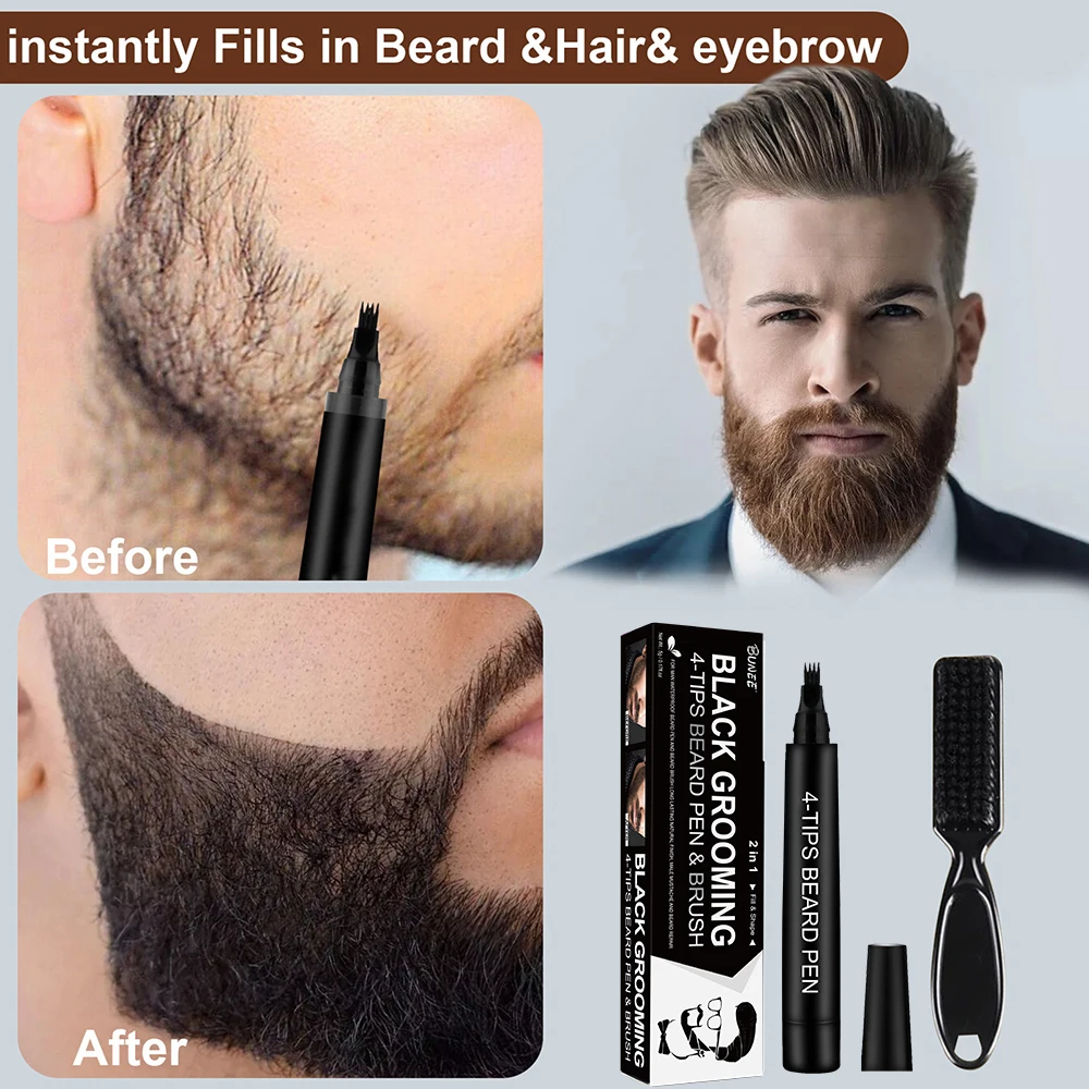 Custom private label beard care kit waterproof brown black color 4 tip beard pencil filler filling beard pen for men