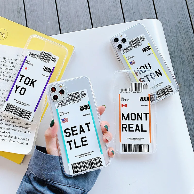 Customize OEM Clear Boarding Pass Air Ticket Design Mobile Cover Phone Cases for iPhone 12  7 8 x xs xr for iPhone 11 Pro