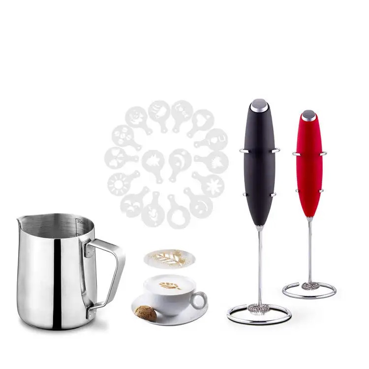 Colorful Handheld Plastic Milk Frother Mini Milk Foamer Battery Operated Portable Drink Mixer with Frother Stand for Coffee