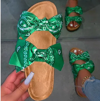 Wholesale Casual Summer Flat Shoes Bow-Knot Silk Slides Slippers Outdoor Beach Ladies Slipper Sandal Women
