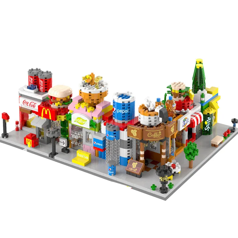 8 Types Store City Street View Building Block Corner Shop Model Bricks Store Nano blocks Variety Street View Full Set