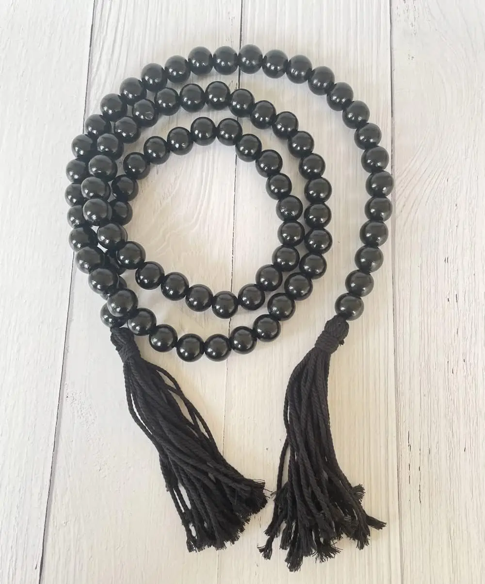 Boho Home Decor Farmhouse Decorative Rustic Country Decor Prayer 58in Handcrafted Black Wood Bead Garland with Tassels