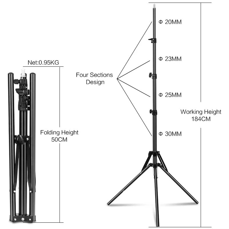 max 6kg light stands tripod 184cm photography 1/4 folding screw for ring light relfectors softboxs umbrellas background