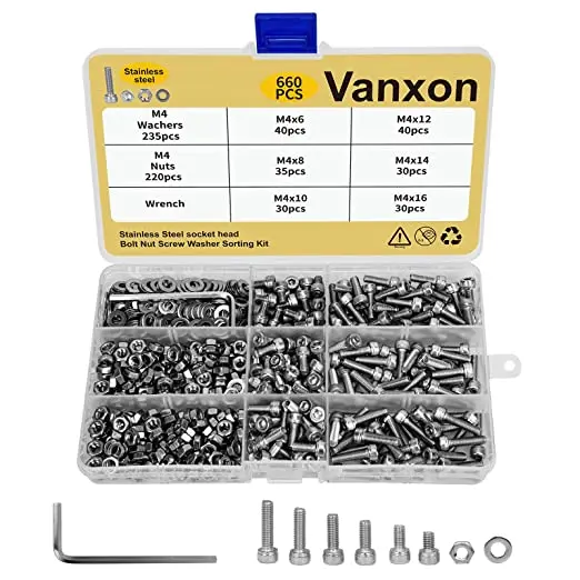 M3 Screws Bolts Nuts Washers Assortment M3x6mm/8mm/10mm/12mm/14mm/16mm 304 Stainless Steel Socket Head Cap Screws Kit