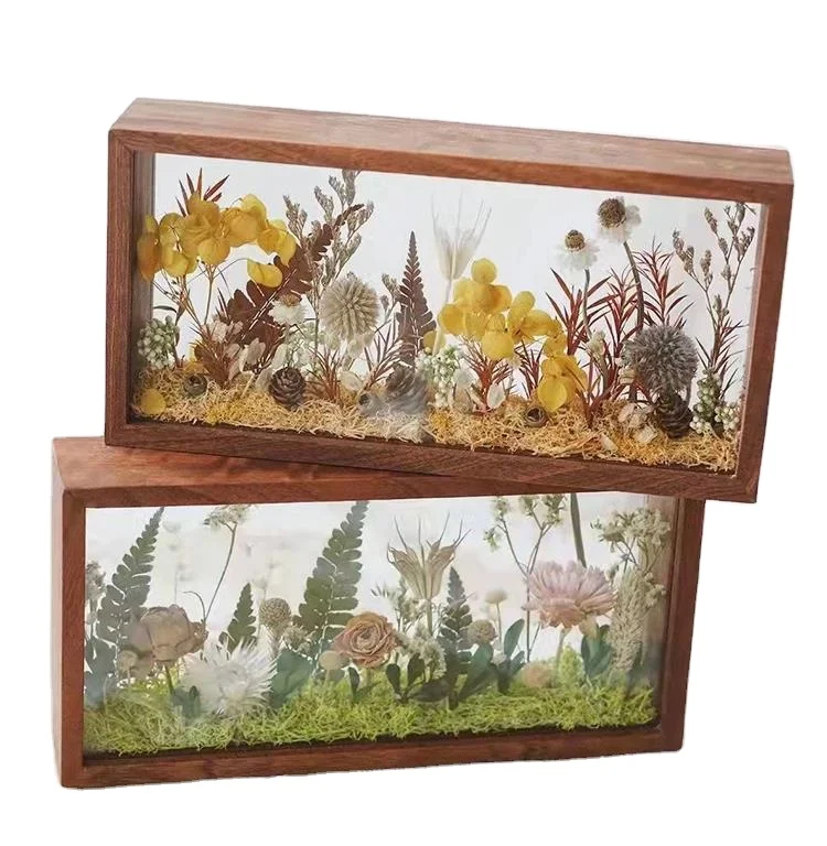Wholesale table stand shadow box frame wood desktop display photo frames for DIY dried flowers 26*13*5.5cm