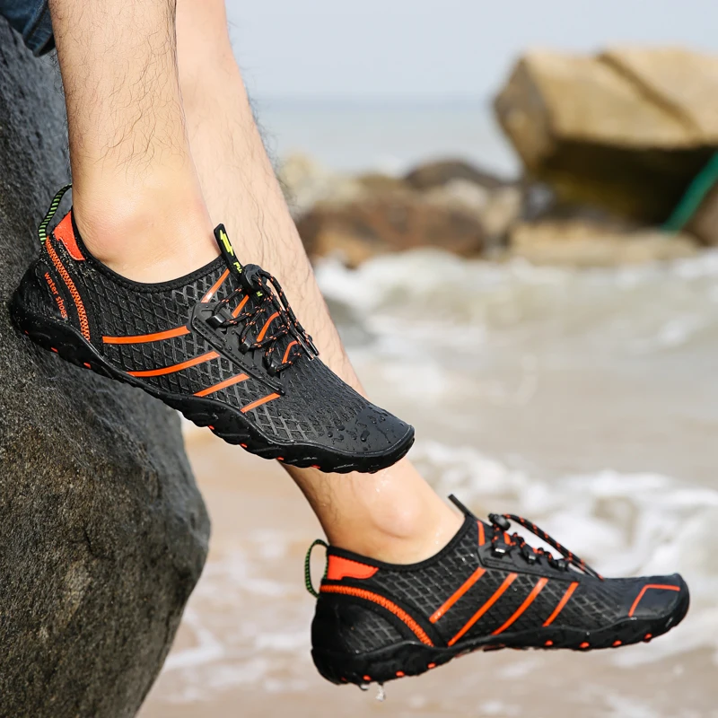 
Black and Orange Aqua Water Shoes Beach Swimming Socks with Drawstring 