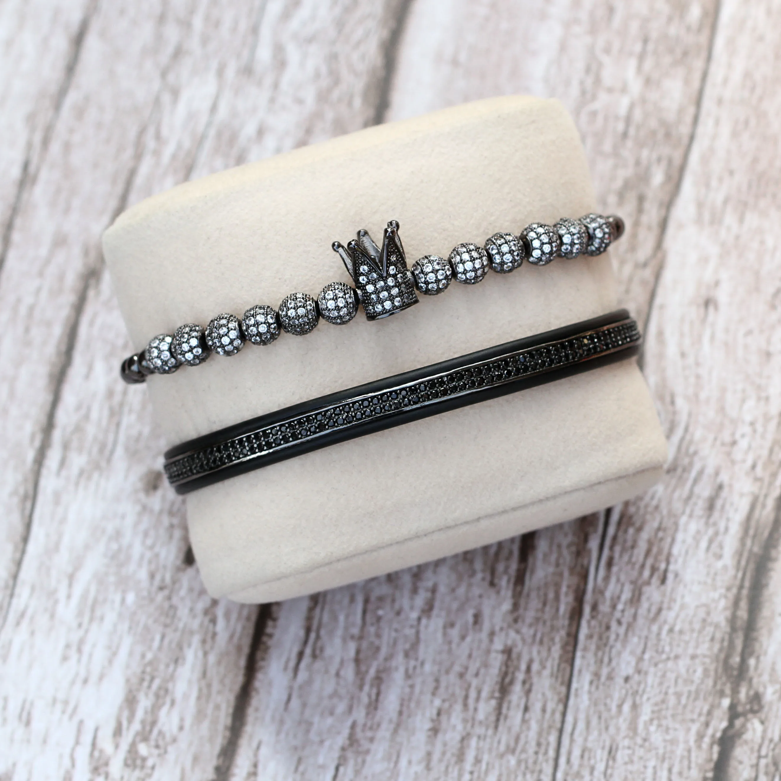 New Luxury Custom Jewelry Crown CZ Balls Zircon Spacer Bead Bracelet Charm Braided Macrame Adjustable Men Bracelet