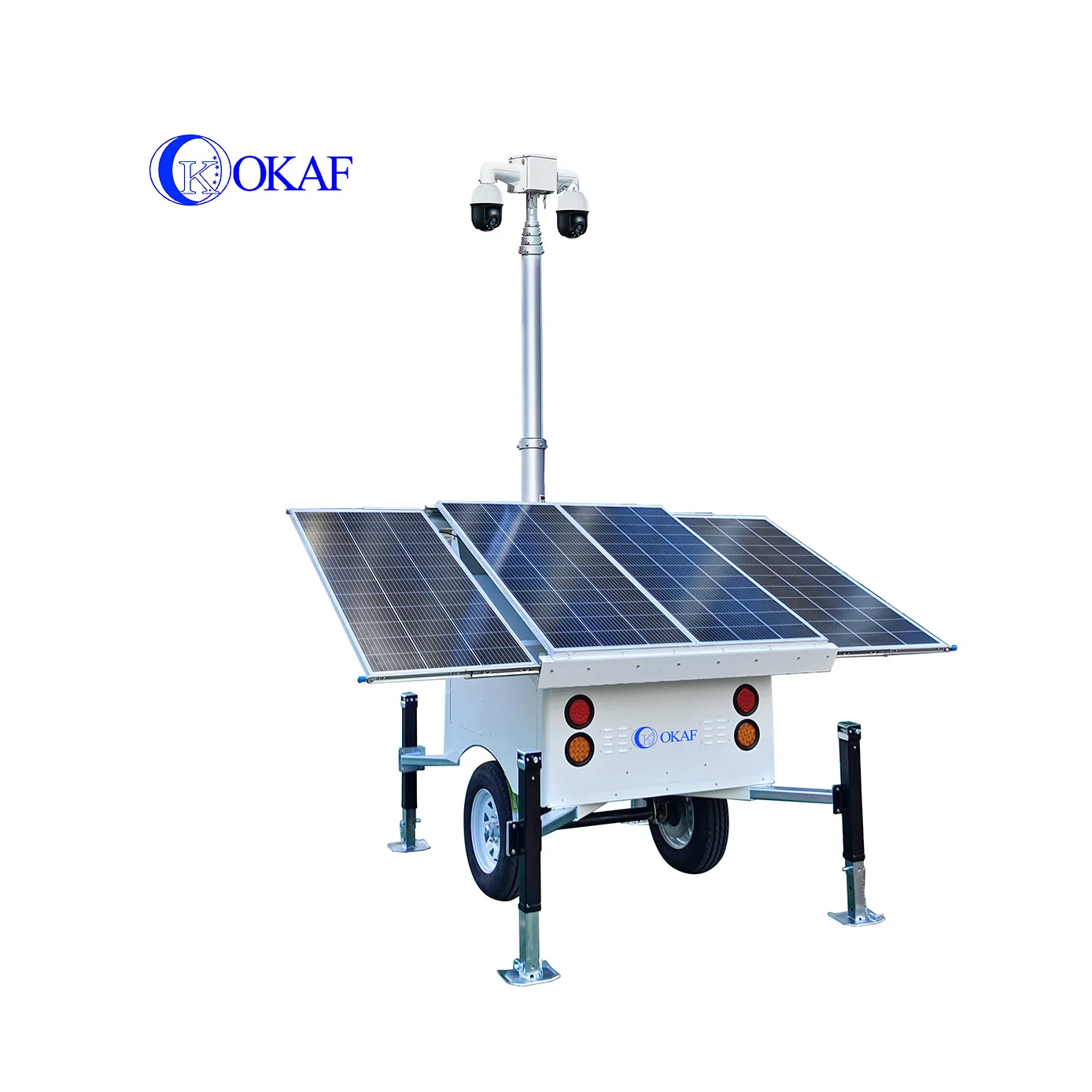 OKAF Outdoor Construction Site CCTV Security Camera Mast Tower Mobile Solar Surveillance Trailer