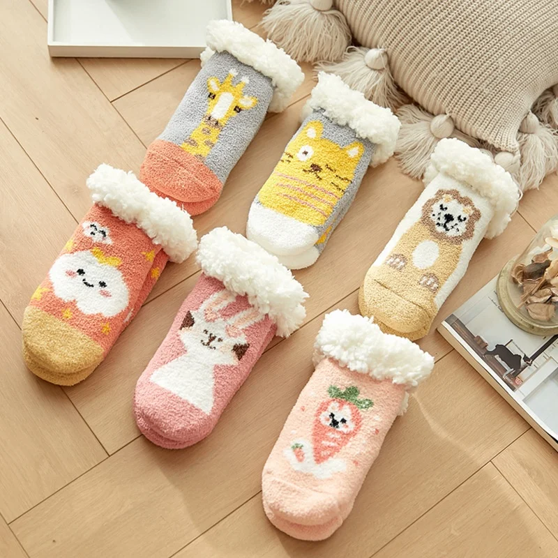 toddler kids children Christmas Winter knitted Warm fleece sherpa lining long Slipper Sock With Grips