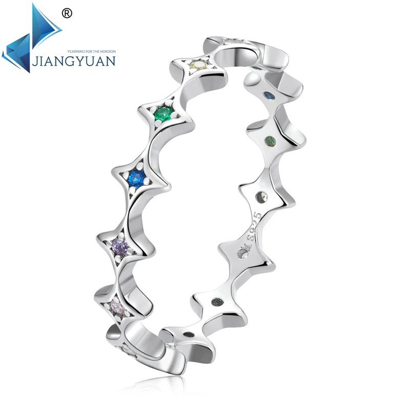 SCR809 Jiangyuan Good Quality Genuine jewelry 925 sterling silver Four-pointed star color ring