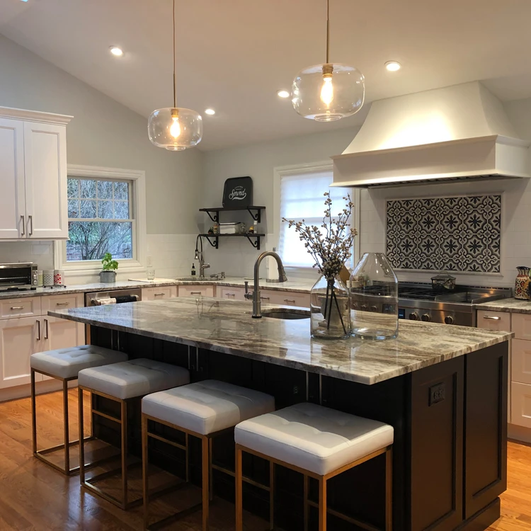 Modern open base wood kitchen cabinet door layout