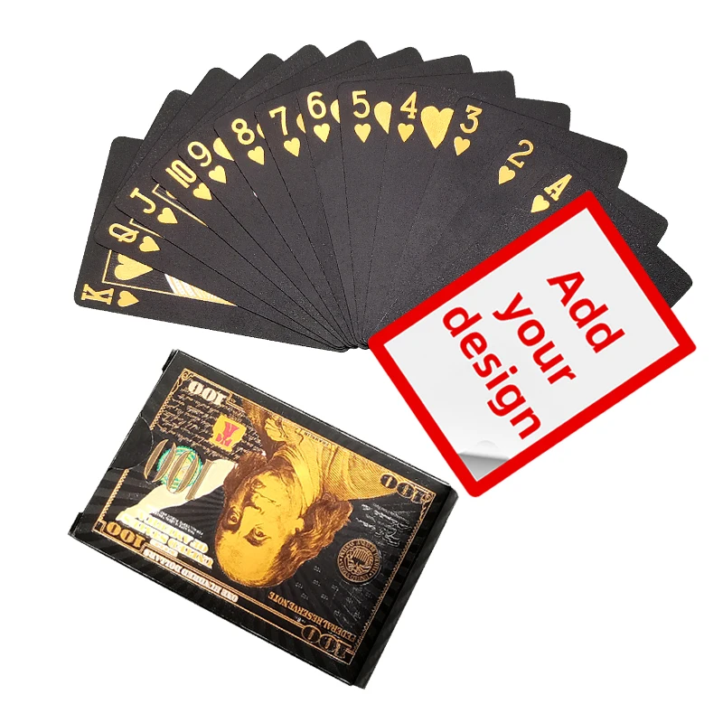 Custom Waterproof Plastic Poker Logo Printing Factory Manufacturer Black And Gold Playing Cards