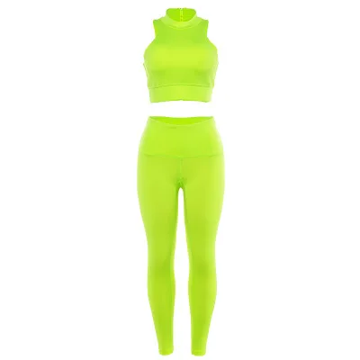 Wholesale Summer Sports Yoga Fitness Prom Trendy Ladies Neon 2 piece Shorts Set Women Clothing