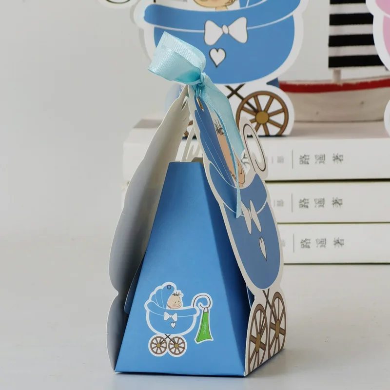 Pink Girl Blue Boy Paper Baby Carriage Candy Box Kids Gift Box Favor Box Baby Shower Birthday Party Decoration Supplies