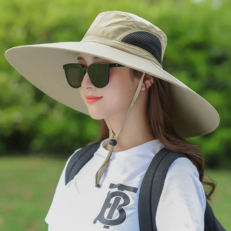 Шляпа от солнца для женщин, летняя Солнцезащитная шапка с защитой от ультрафиолета, с широкими полями, быстросохнущая, для путешествий, повседневная, дышащая, для мужчин