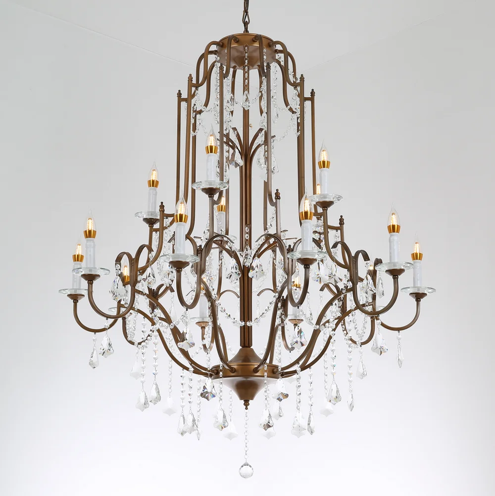 Modern Brass Gold Rustic Led Luxury K9 Crystal Glass Chandelier Antique Light for Living Room