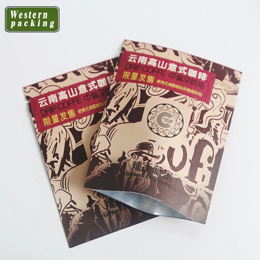 Aluminum foil Kraft paper hanging ear drip filter small coffee envelope sachet packaging bag