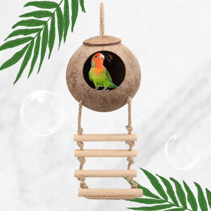 Handmade coconut shell hamster nest polished wooden shelter golden bear chinchilla parrot warm breeding bird nest
