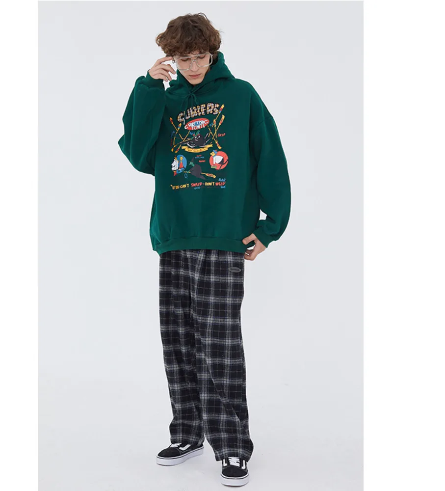 Fall And Winter Plus Velvet Printed Trend Loose Lightweight High Quality Cotton Long Sleeve Basic Korean Sweat Hoodie