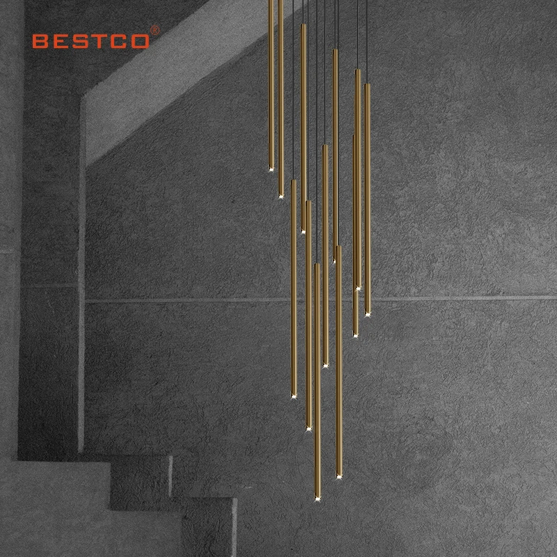 Customized  Fixtures Led chandelier villa chandelier creative living room staircase chandelier lamp Slender suspension lamp
