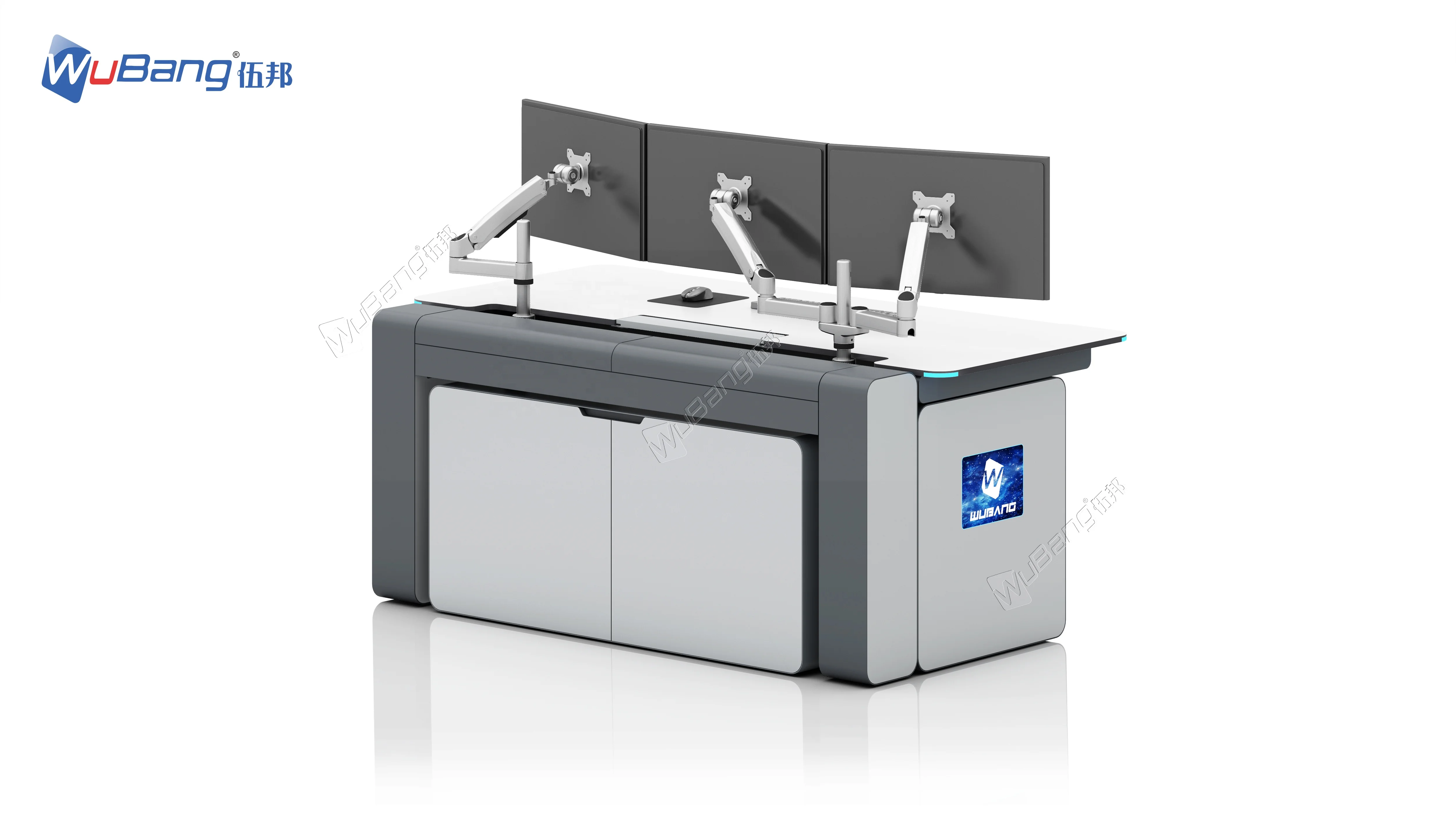 Heavy-duty Lift Column Standing Console Monitoring Room Console Command Center Furniture With Storage